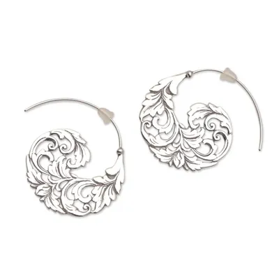 Alternate image for Sterling Silver Vine Half-Hoop Earrings from Bali Garden Waves