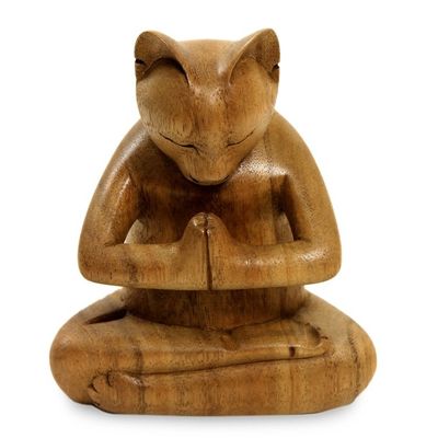 Alternate image for Carved Suar Wood Sculpture Mindful Cat