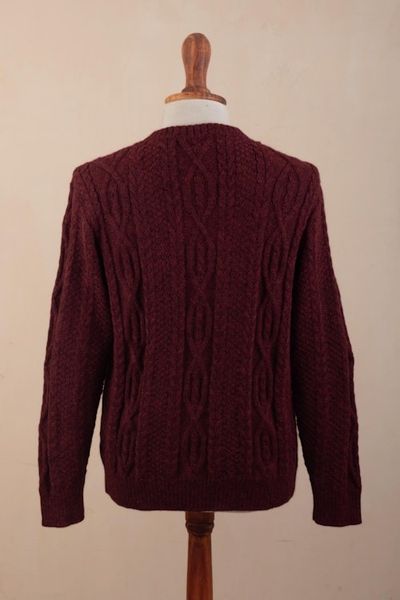 Alternate image for Dark Red Mens 100 Alpaca  Sweater Field and Forest