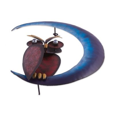 Alternate image for Handcrafted Steel Owl and Moon Wall Sculpture from Mexico Owl on the Moon