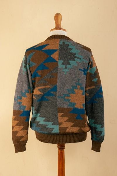 Alternate image for Multicolored Geometric Patterned Mens Pullover Sweater Quinoa Leaf