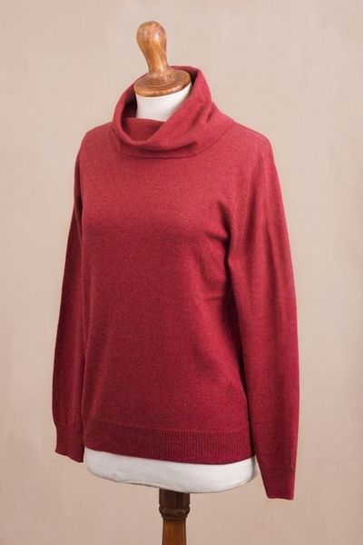 Alternate image for Knit Cotton Blend Pullover in Solid Red from Peru Red Versatility
