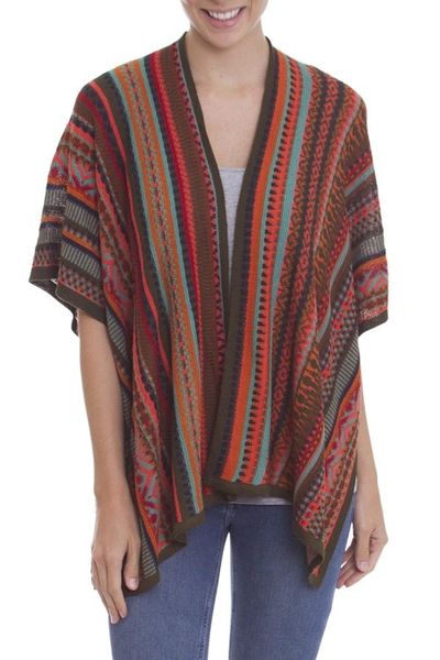 Alternate image for Multi-Color Striped Knit Layering Ruana Desert Strata