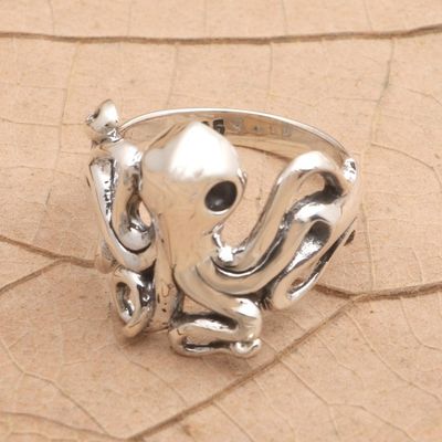 Alternate image for Hand Made Sterling Silver Octopus Ring Octopus Friend