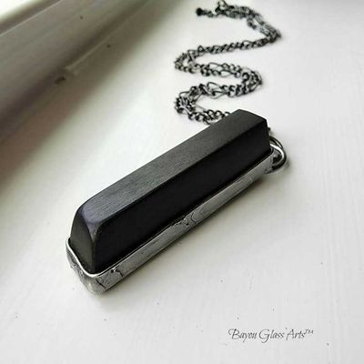 Alternate image for Antique Ebony Piano Key Pendant, Half Note, Long Adjustable Necklace Chain