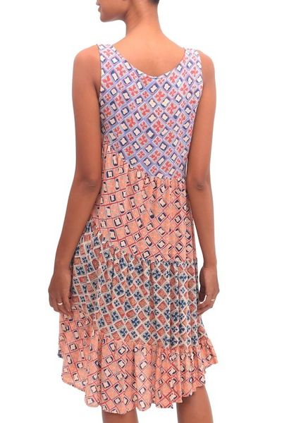 Alternate image for Chili and Azure Printed Rayon Knee-Length Sundress from Bali Kelud Crisscross