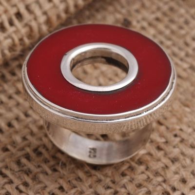 Primary image for Red Resin and Sterling Silver Cocktail Ring In the Round - Red