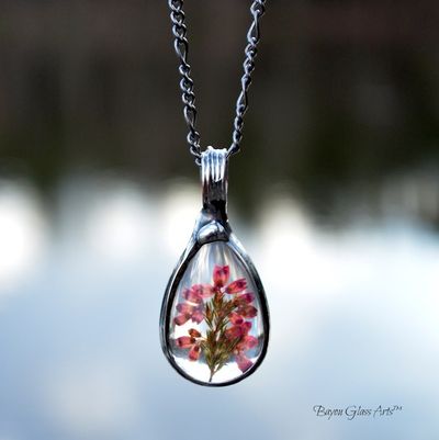 Alternate image for Scottish Heather Necklace, Pink Pressed Flower Jewelry
