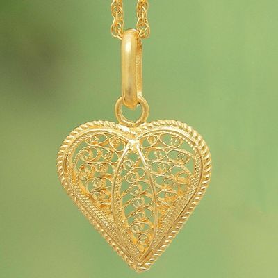 Alternate image for Gold Plated Filigree Heart Necklace Lace Sweetheart