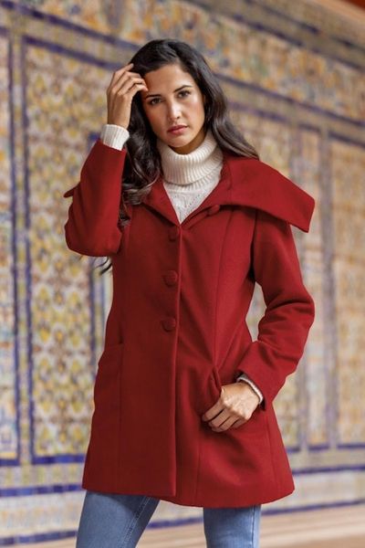 Alternate image for Red Baby Alpaca and Wool Coat with Flared Design from Peru Red Classic