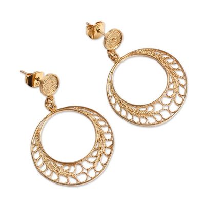 Alternate image for Gold Plated Filigree Earrings Handcrafted in Peru Tondero Dancer