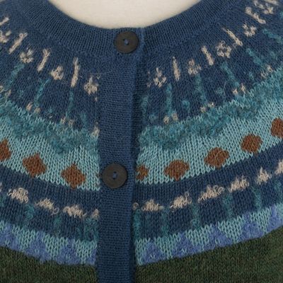 Alternate image for 100 Alpaca Green Yoke Cardigan From Peru Andean Forests