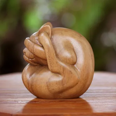 Primary image for Indonesian Wood Yoga Sculpture Yogi Cat