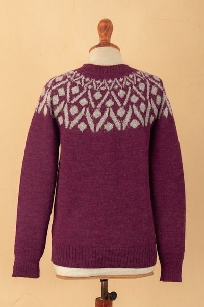Alternate image for Geometric Burgundy and Grey 100 Alpaca Pullover Sweater Burgundy Geometry