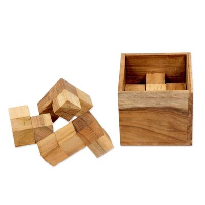 Alternate image for Artisan Crafted Upcycled Teak Wood Puzzle from Java Magic Box