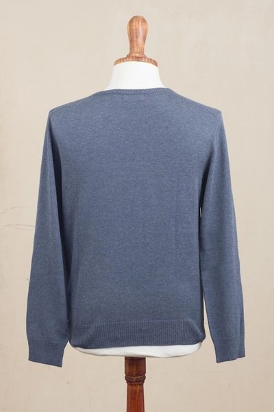 Alternate image for Mens Crew Neck Cotton Blend Pullover in Indigo from Peru Casual Comfort in Indigo