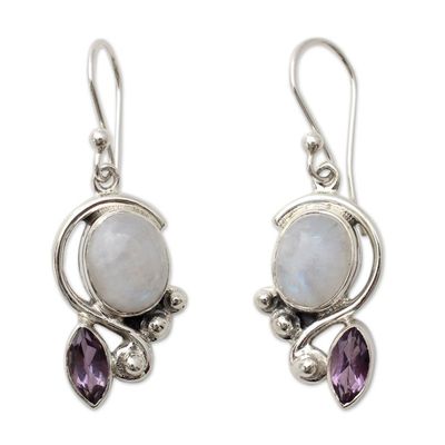 Alternate image for Rainbow Moonstone Earrings with Amethyst And Silver Yours Forever