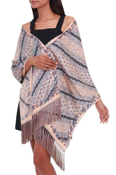 Alternate image for Batik Silk Shawl in Slate and Buff from Bali Slate Majesty