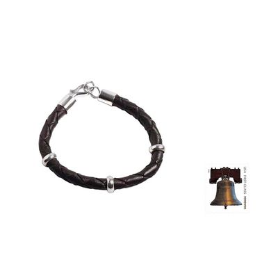 Alternate image for Collectible Mens Leather and Silver Wristband Bracelet Bold Black