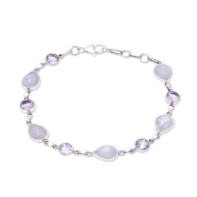 Alternate image for Handmade Amethyst Rainbow Moonstone Link Bracelet from India Misty Lilac