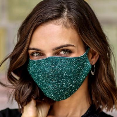 Primary image for 2 Hand Beaded Cotton Contoured Masks in Green and Orange Feeling Glamorous