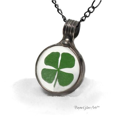 Alternate image for Four-Leaf Clover Necklace, Stained Glass Pendant, Good Luck Charm