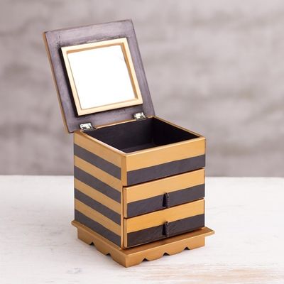 Alternate image for Reverse-Painted Glass Jewelry Chest in Gold and Black Modern Gleam
