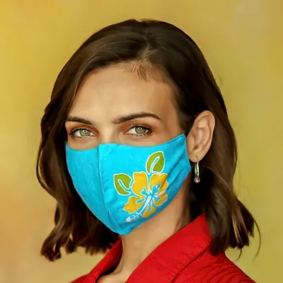 Primary image for 4 Hand-Painted Rayon Batik Contoured Face Masks Vibrant Balinese Hibiscus