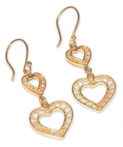 Alternate image for Hand Made Peruvian Gold Vermeil Filigree Earrings Our Two Hearts