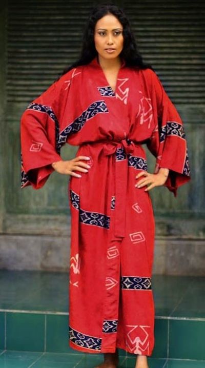 Primary image for Womens Artisan Crafted Batik Patterned Cardinal Red Robe Cardinal Red