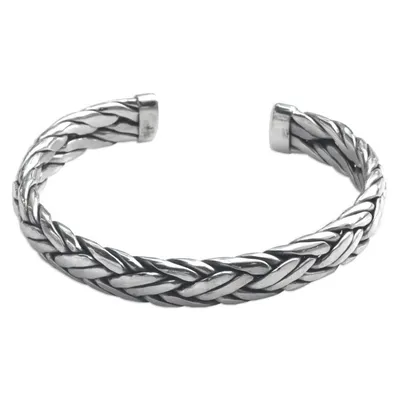 Alternate image for Mens Modern Sterling Silver Cuff Bracelet Flowing Water
