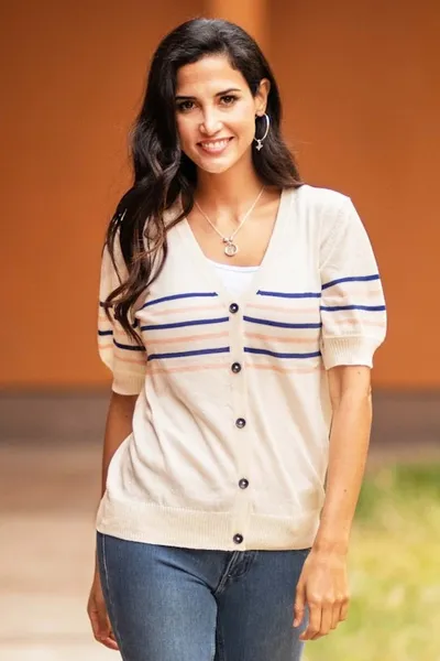 Primary image for Cotton Blend Short Sleeve Striped Cardigan from Peru Desert Sunrise