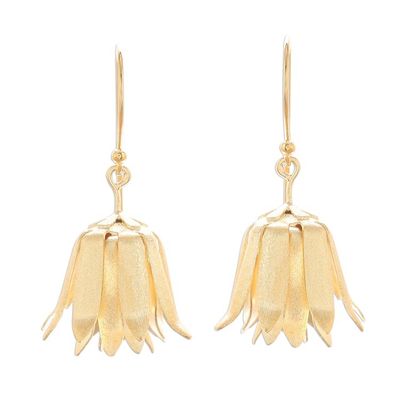 Alternate image for Handcrafted Thai Gold Plated Silver Floral  Earrings Shy Lotus