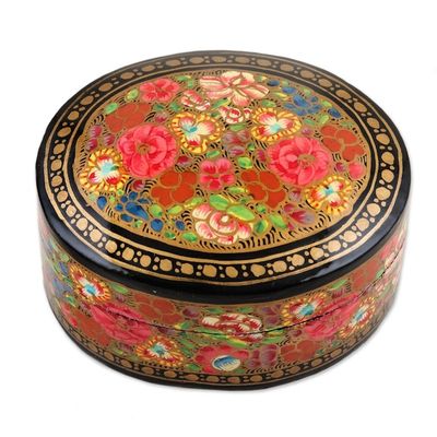 Alternate image for Floral Papier Mache and Wood Oval Decorative Box Summer Bouquet