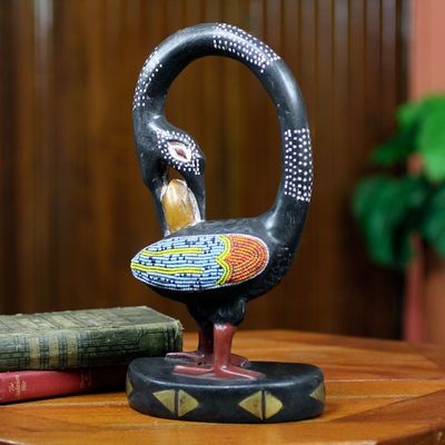 Alternate image for Adinkra Symbol Bird Wood Sculpture with Glass Beads My Lovely Bird