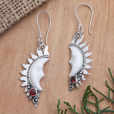Primary image for Crescent Moon Garnet Dangle Earrings Love in the Moonlight