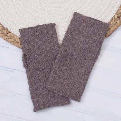 Primary image for Patterned 100 Baby Alpaca Fingerless Mitts in Chestnut Passionate Pattern in Chestnut