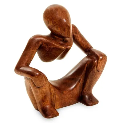 Alternate image for Thought and Meditation Wood Sculpture Abstract Sitting