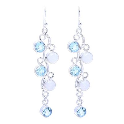 Alternate image for Blue Topaz and Rainbow Moonstone Earrings from India Morning Climber