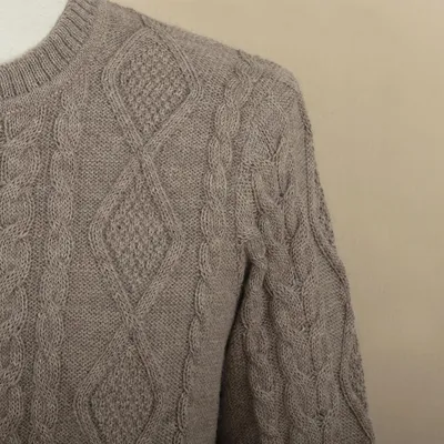Alternate image for Mens Mushroom Brown 100 Alpaca Cable Knit Pullover Sweater Mushroom Brown Geometry