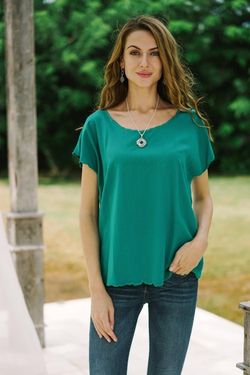 Image for Green Short-Sleeved Rayon Blouse Timeless Tee in Green