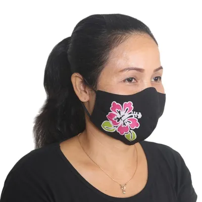 Alternate image for 4 Hand-Painted Rayon Batik Contoured Face Masks Vibrant Balinese Hibiscus