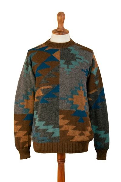 Alternate image for Multicolored Geometric Patterned Mens Pullover Sweater Quinoa Leaf