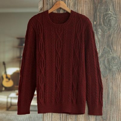 Alternate image for Dark Red Mens 100 Alpaca  Sweater Field and Forest