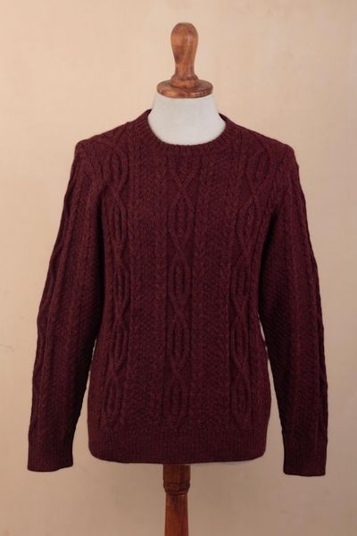 Alternate image for Dark Red Mens 100 Alpaca  Sweater Field and Forest