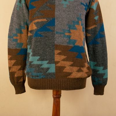 Alternate image for Multicolored Geometric Patterned Mens Pullover Sweater Quinoa Leaf
