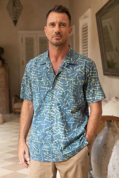 Primary image for Mens Casual Batik Cotton Shirt Choppy Water