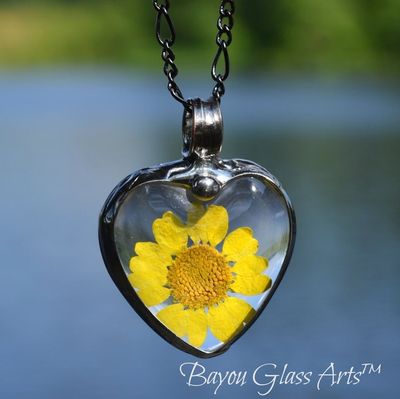 Alternate image for Sunflower Heart Pendant Necklace for Women, Real Pressed Flower Jewelry