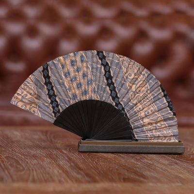 Primary image for Batik Silk Hand Fan Hand Crafted in Bali Banji Black