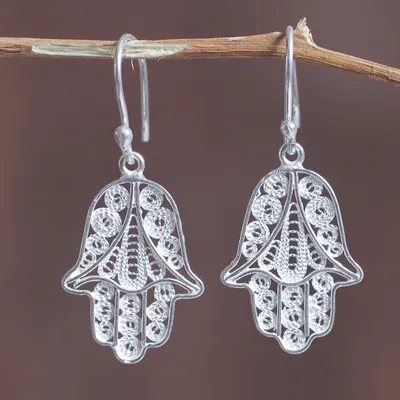 Primary image for Artisan Crafted Sterling Filigree Hamsa Symbol Earrings Hamsa Symbol